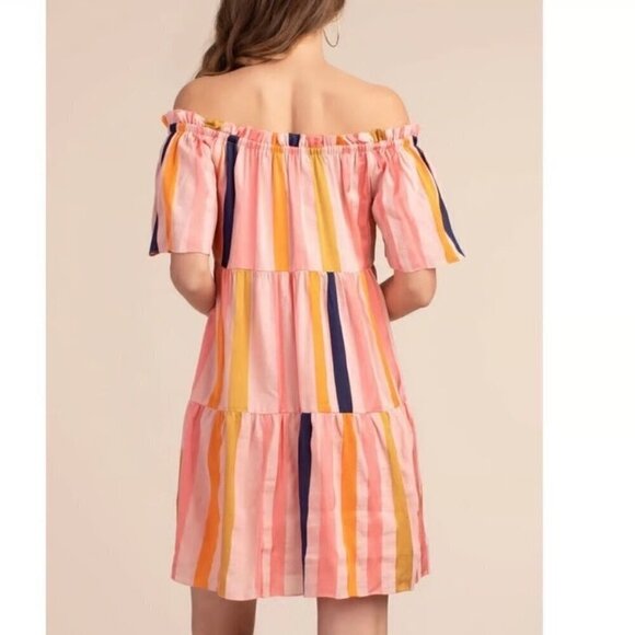 Trina Turk Off shoulder designer dress NWT Size 6 Orange Pink Color - Picture 2 of 12